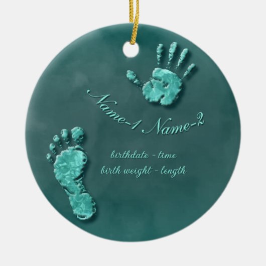 Nieuwe Baby-hand n footprint Keramisch Ornament (Voorkant)
