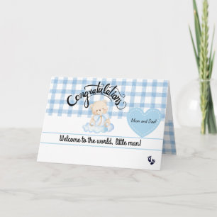 Nieuwe Baby Jongen Felicitatiekaart, Cute Blauwe B Kaart
