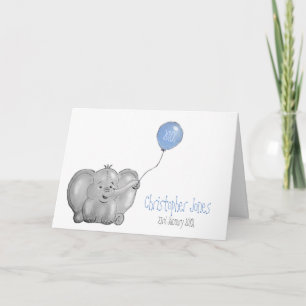 Nieuwe baby jongen gepersonaliseerde olifant blauw kaart