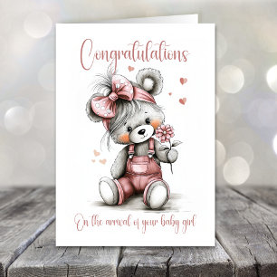 Nieuwe Baby Meisje Feliciteren Teddybeer Kaart