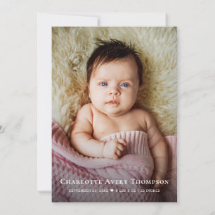 Nieuwe Baby MEISJE Foto Bedankt Hart Modern Geboor Aankondiging
