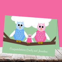 Nieuwe Baby Meisje Gefeliciteerd Kaart met Uil Fam