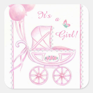 Nieuwe Baby Meisje Stickers Roze Buggy & Ballonnen
