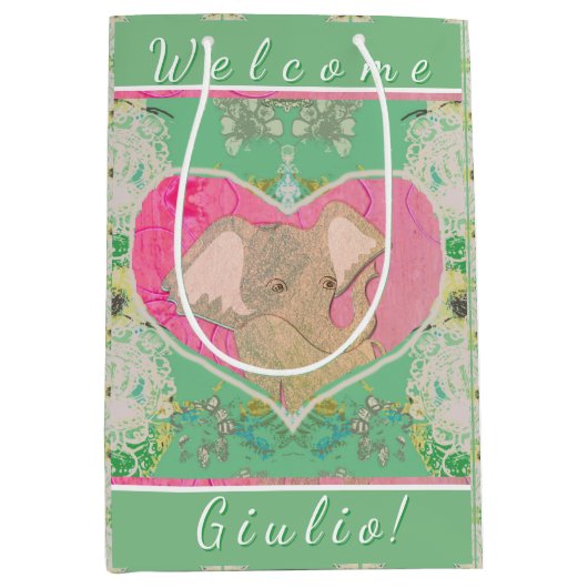 Nieuwe baby met olifant medium cadeauzakje (Voorkant)