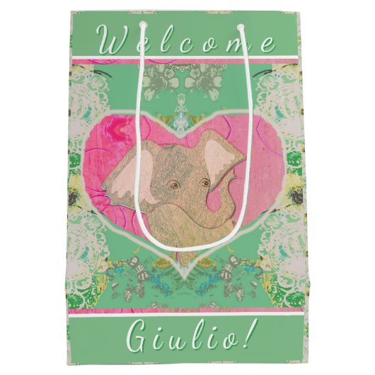 Nieuwe baby met olifant medium cadeauzakje (Achterkant)