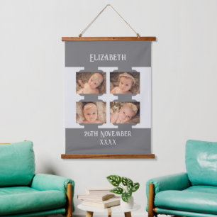 Nieuwe baby naam 4 foto's datum geboorteland grijs hangend wandkleed