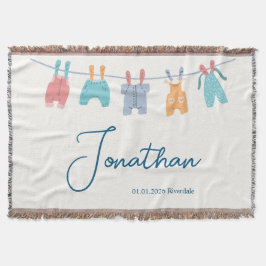 Nieuwe baby, naam, datum, minimale cute waslijn deken