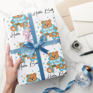 Nieuwe baby of Baby shower Blue Teddy Bear Cadeaupapier
