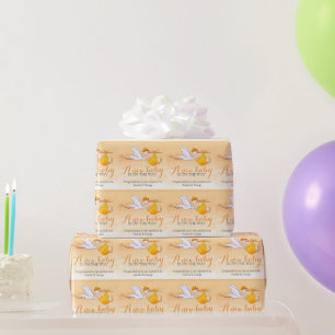 Nieuwe baby sinaasappel ooievaar levering patroon cadeaupapier