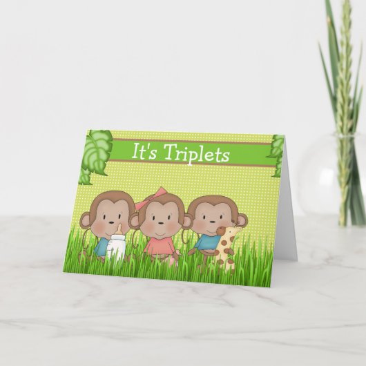 Nieuwe Baby Triplet Twee Jongens Een Meisje Schatt Aankondiging (Voorkant)