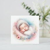 Nieuwe baby waterverf uitnodiging (Staand voorkant)