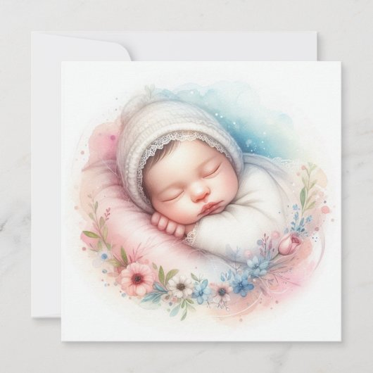 Nieuwe baby waterverf uitnodiging (Voorkant)