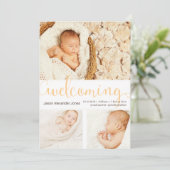 Nieuwe babyaankondiging drie foto's kaart (Staand voorkant)