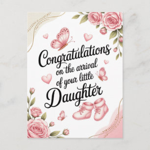 Nieuwe babydochter felicitaties bloemontwerp briefkaart