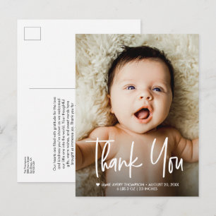 Nieuwe babyfoto Bedankt Hart Geboorteaankondiging Briefkaart