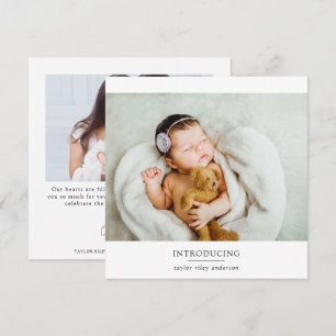 Nieuwe babyfoto van moderne geboorte bedankkaart