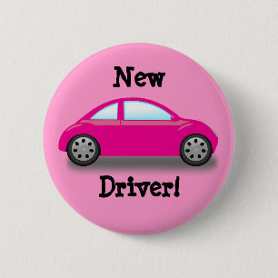 Nieuwe bestuurder roze autobutton ronde button 5,7 cm