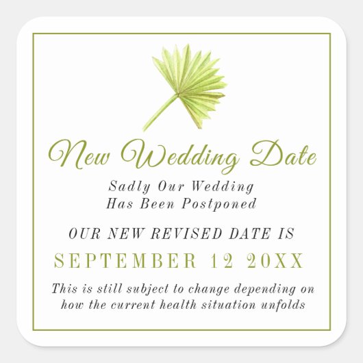 Nieuwe bruiloft datum gebeurtenis wijziging uitste vierkante sticker (Voorkant)
