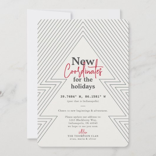 Nieuwe coördinaten Groene Vakantie Verplaatsende A Feestdagenkaart (Voorkant)