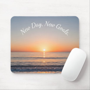 Nieuwe Dag Nieuwe Doelen Strand Zonsopgang Motiver Muismat