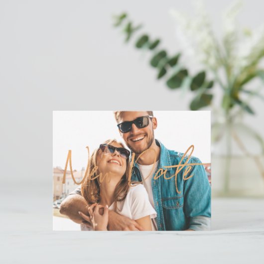 Nieuwe datum trouwwijziging plannen uitstel aankondigingskaart (Staand voorkant)