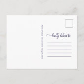 Nieuwe datum uitgestelde bruiloft Navy Blue Script Briefkaart (Achterkant)