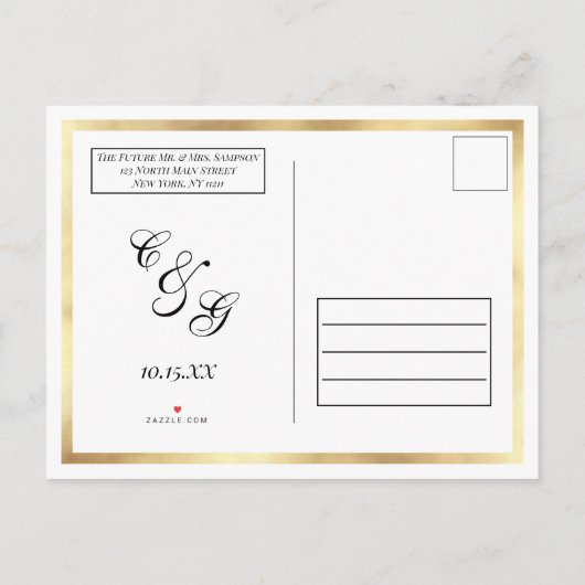 Nieuwe datum Witte Gouden Grens Uitgesteld Trouwen Aankondigingskaart (Achterkant)
