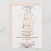 Nieuwe datum, zwarte en roze bloemen aankondiging (Voorkant / Achterkant)