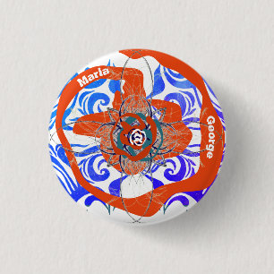 Nieuwe Deco Oranje Strange 2 Namen Ronde Button 3,2 Cm