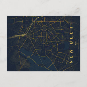 Nieuwe Delhi India Stadkaart Goud Minimalistisch O Briefkaart