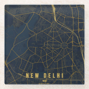 Nieuwe Delhi India Stadkaart Minimaal Glazen Onderzetter