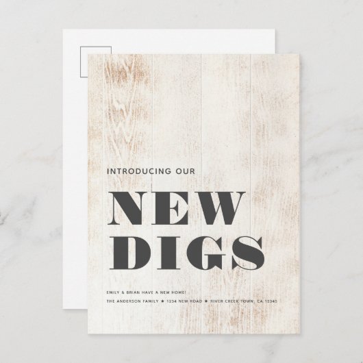 NIEUWE DIGS Moderne Rustige White Wood Plank Movin Aankondigingskaart (Voorkant / Achterkant)