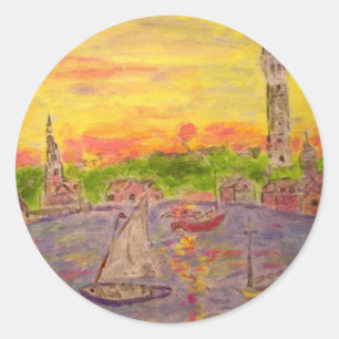 nieuwe engelse zonsondergang ronde sticker