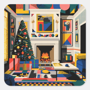 Nieuwe Golf 1980s Pop Art Kerst Vierkante Sticker