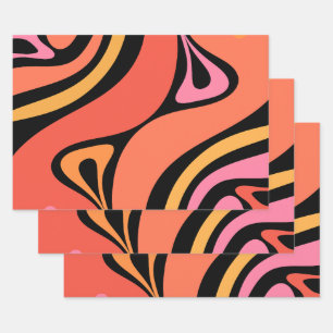 Nieuwe Groef Abstract Retro Modern Roze Oranje Zwa Inpakpapier Vel