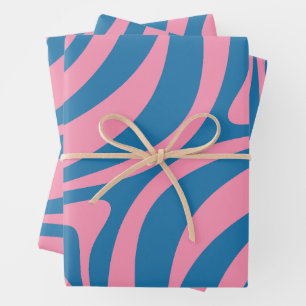 Nieuwe Groef Retro Abstract Patroonblauw en Roze Inpakpapier Vel