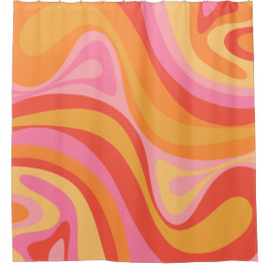 Nieuwe Groef Retro Abstract Patroonroze en Oranje Douchegordijn