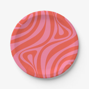 Nieuwe groove retro Abstract Patroon Hot Pink Papieren Bordje