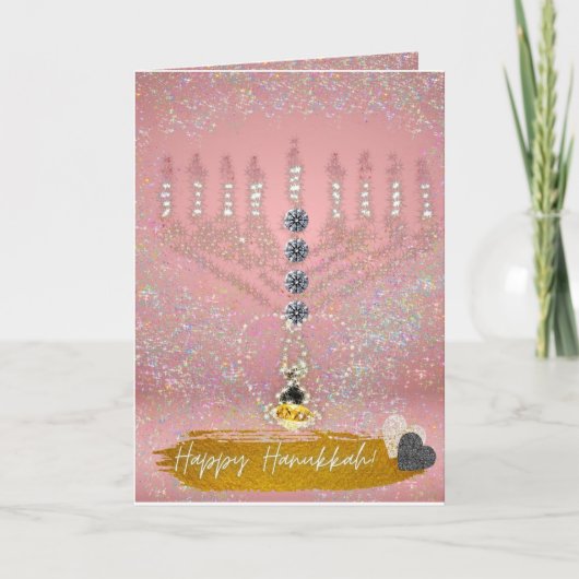 Nieuwe Happy Hanukkah roze Tones Menorah-kaarten (Voorkant)