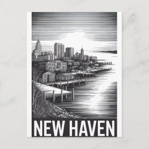 Nieuwe Haven Connecticut Silhouette Zwart Wit Hout Feestdagenkaart