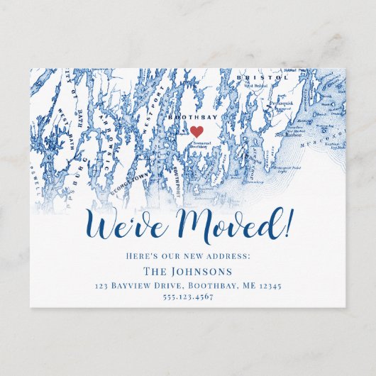Nieuwe Home Boothbay Maine Kaart Verhuisaankondigi (Voorkant)