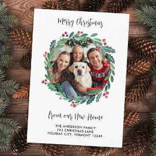 Nieuwe Home Foto Greenery Wreath Kerstmis Verhuize Informatiekaartje