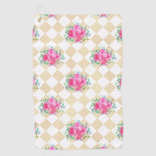 Nieuwe Home Gift Gold en roze Floral Kussens Golfhanddoek