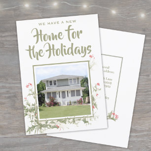 Nieuwe Home Waterverf Holly One Foto Adres wijzige Feestdagenkaart