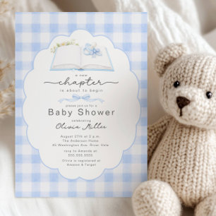 Nieuwe Hoofdstuk Blauw Boek Baby Shower Uitnodigin Kaart