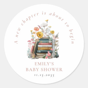 Nieuwe Hoofdstuk Bloemige Baby Shower Ronde Sticker