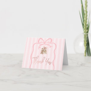 Nieuwe Hoofdstuk Roze Strik Strepen Baby Shower Bedankkaart