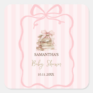 Nieuwe Hoofdstuk Roze Strik Strepen Baby Shower Vierkante Sticker