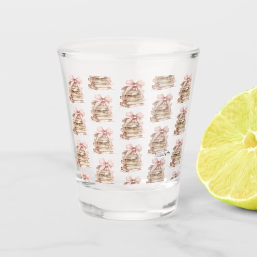 Nieuwe Hoofdstuk Roze Strik Strepen Shot Glas (Voorkant)