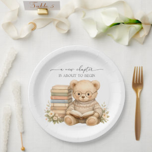 Nieuwe Hoofdstuk Teddybeer Verhalenboek Baby Showe Papieren Bordje